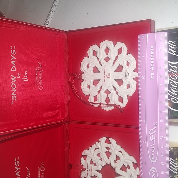 Set Of 3 Longaberger Ceramic Snowflake Ornaments Collector's Club Snow Days - Picture 4 of 7